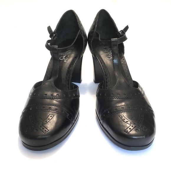 Franco Sarto Black Stacked Heel T-Strap Wide Square Toe Shoes size 8.5M - Picture 4 of 12